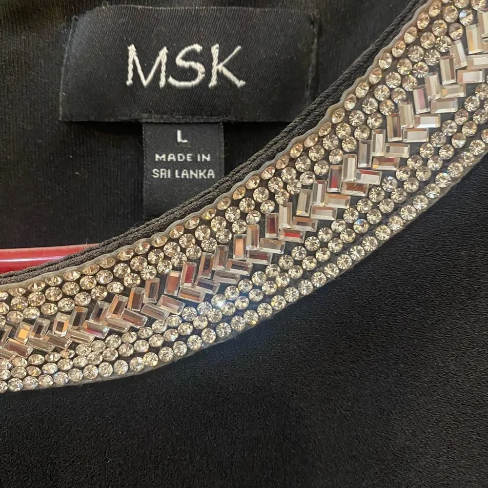 MSK Black Long Sleeve Dress with Embellished Neckline - Picture 3 of 6